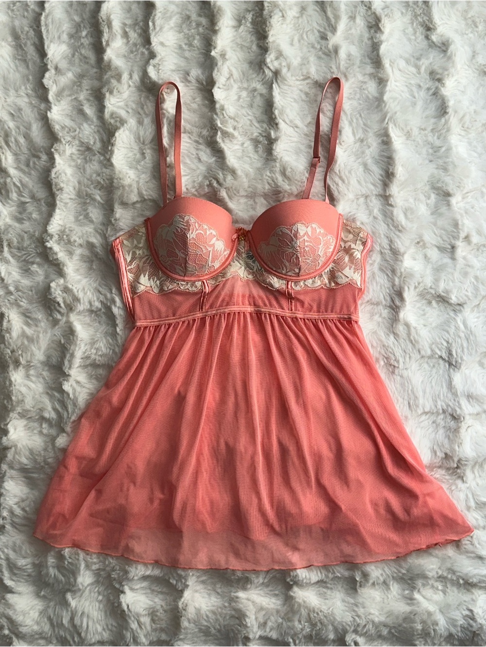 NWOT Pink Elegant Gem Lace-Trim Babydoll Essential Chemise- Women’s Intimates